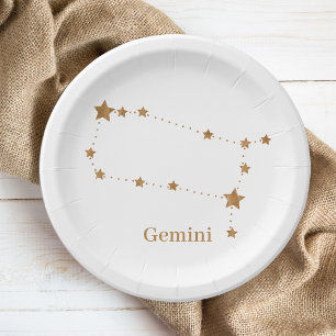 Assiettes En Carton SYMBOLE Zodiaque Moderne Gemini Or   Air de l'élém