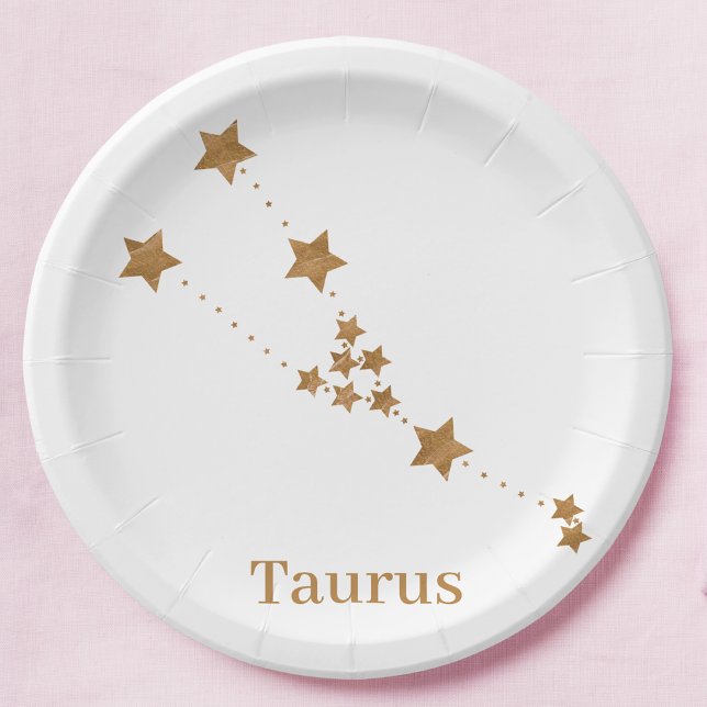 Assiettes En Carton SYMBOLE Zodiaque Moderne Taurus Or | Élément Terre (Créateur téléchargé)