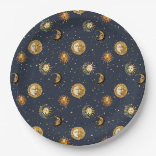 Assiettes En Carton Symboles d'astrologie Navy Gold Cosmiques