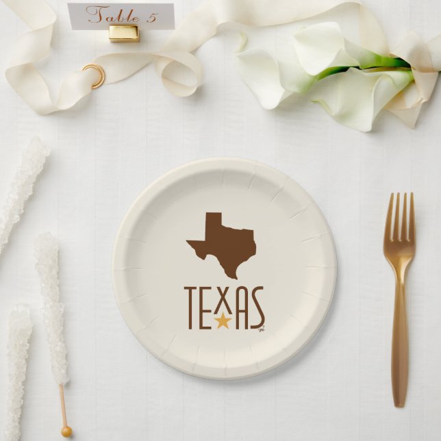 Assiettes En Carton Symboles du Texas, Etat du Texas, brun (Mariage)