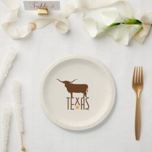 Assiettes En Carton Symboles du Texas, Longhorn, brun