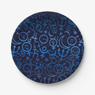 Assiettes En Carton Symboles planétaires bleus Univers mystique Planèt
