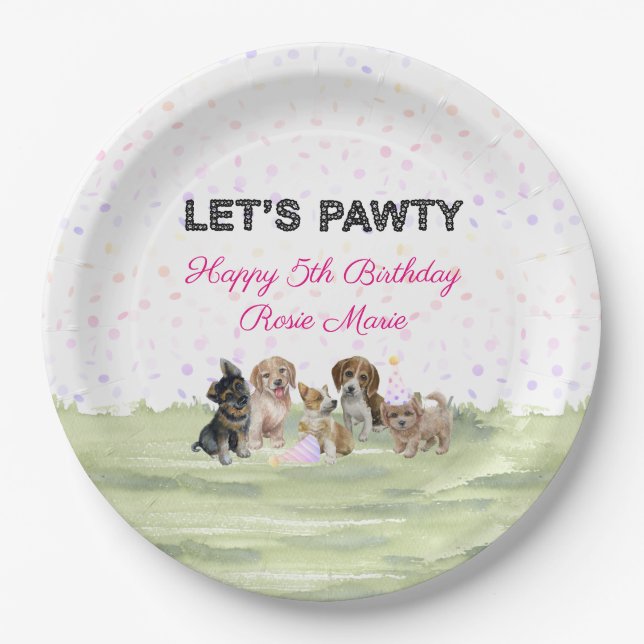 Assiettes En Carton Sympa Personnalisé Chien Rosé Rossier Fête d'Anniv (Devant)