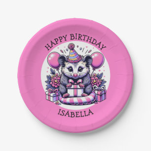 Assiettes En Carton Sympa Possum d'anniversaire de fille personnalisée