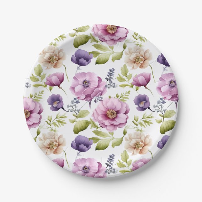 Assiettes En Carton Symphonie Royal Bloom Purple Floral Pattern (Devant)