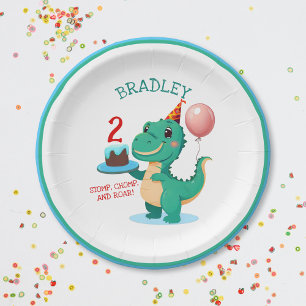 Assiettes En Carton T Rex Dinosaur 2e fête d'anniversaire