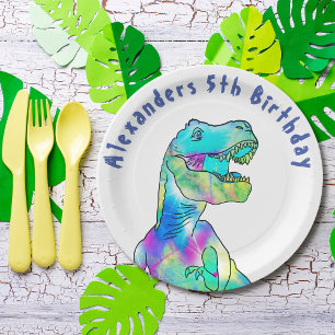 Assiettes En Carton T-Rex Dinosaur 5e Anniversaire Partie ajouter Nom