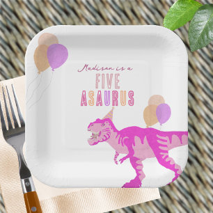 Assiettes En Carton T-Rex Rose N'Importe Quel Âge Mignonne Dinosaure A