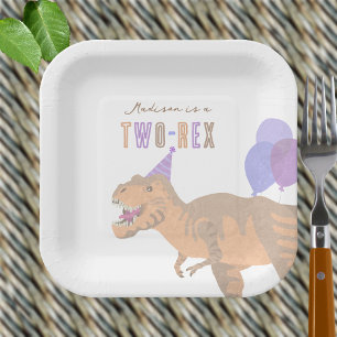 Assiettes En Carton T-Rex Tan Cute Deux Rex Dinosaur Anniversaire