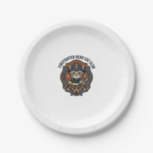 Assiettes En Carton T-shirt graphique chat héros pompier - Pompiers
