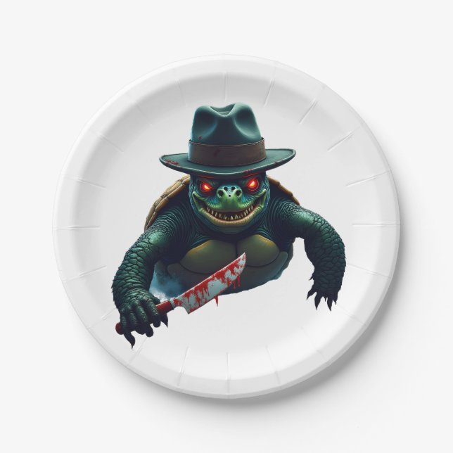 Assiettes En Carton T-shirt tortue d'Halloween déplaisante (Devant)