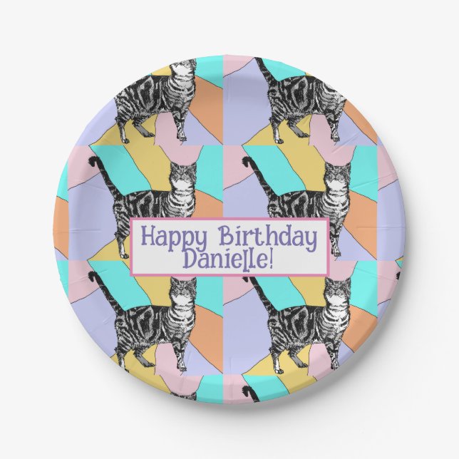 Assiettes En Carton Tabby Cat Pastel Anniversaire Chats Ballotin (Devant)