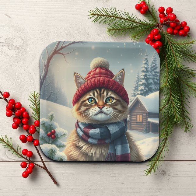 Assiettes En Carton Tabby Chat en hiver avant l'hiver avant l'hiver et (Créateur téléchargé)