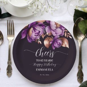 Assiettes En Carton Table de fête d'anniversaire violet peony modèle