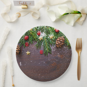 Assiettes En Carton Table de Noël rustique avec pin et neige