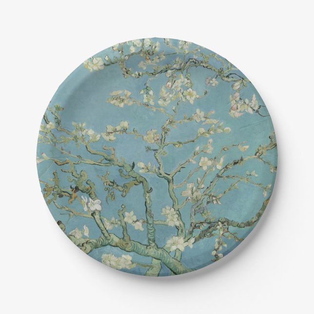 Assiettes En Carton Tableau des fleurs d'amandes de Van Gogh (Devant)