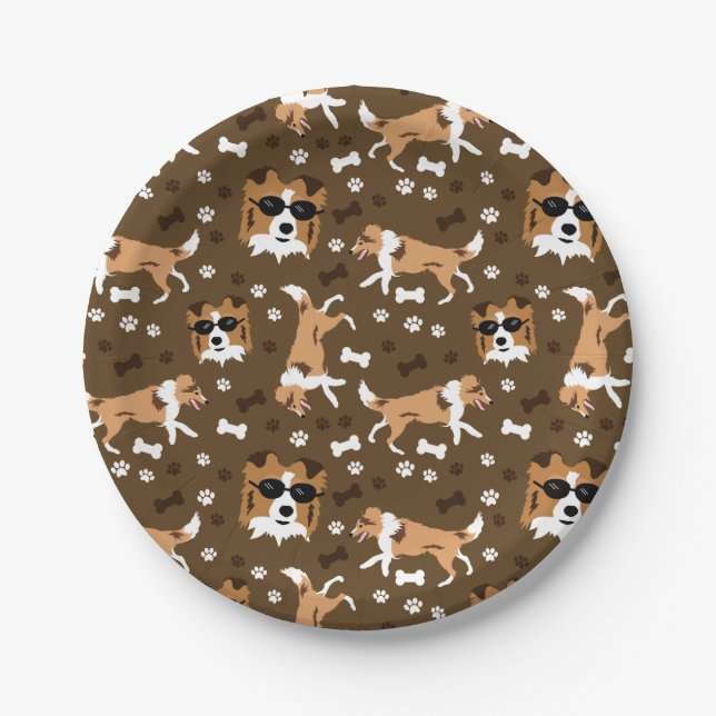 Assiettes En Carton Tablettes Shetland Sheepdog Mini Collie Motif Pap (Devant)