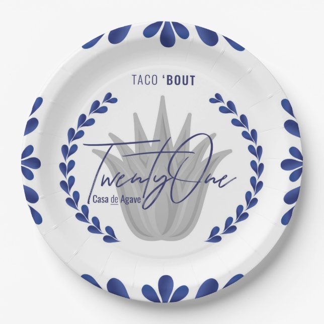 Assiettes En Carton Taco' Bout 21 | Plaques papier Tequila bleu/argent (Devant)