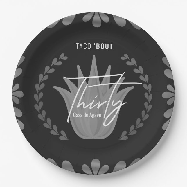 Assiettes En Carton Taco' Bout 30 | Plaques papier Tequila noir/argent (Devant)