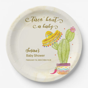 Assiettes En Carton Taco 'Bout A Baby Watercolor Baby shower Cactus