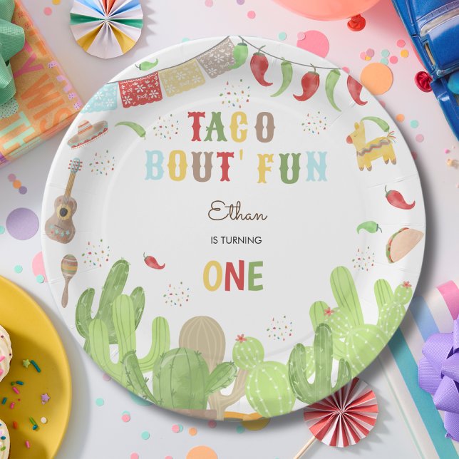Assiettes En Carton Taco bout' fun fiesta mexicaine premier anniversai (Créateur téléchargé)