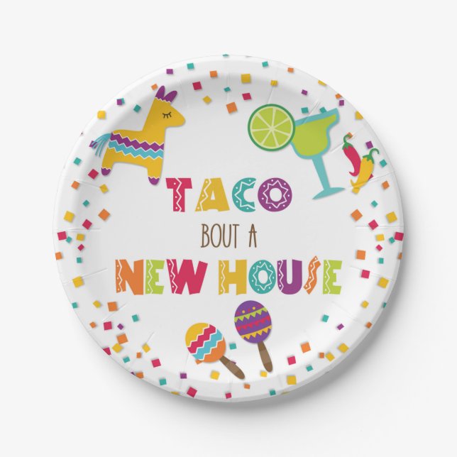 Assiettes En Carton Taco Bout, une nouvelle plaque de maison blanche (Devant)