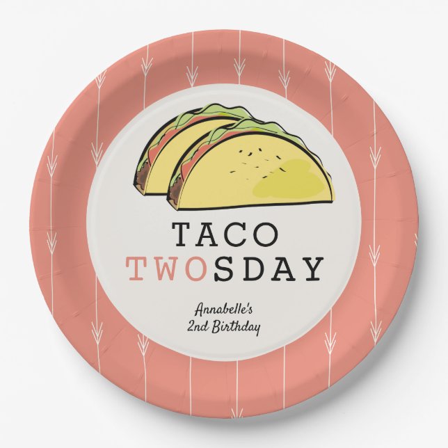 Assiettes En Carton Taco Deux Fêtes Mexicaine 2e Anniversaire (Devant)