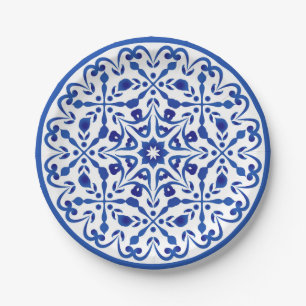 Assiettes En Carton Talavera deux bleu et blanc