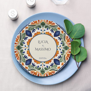 Assiettes En Carton Tallavera vintage mariage mexicain imprimé monogra