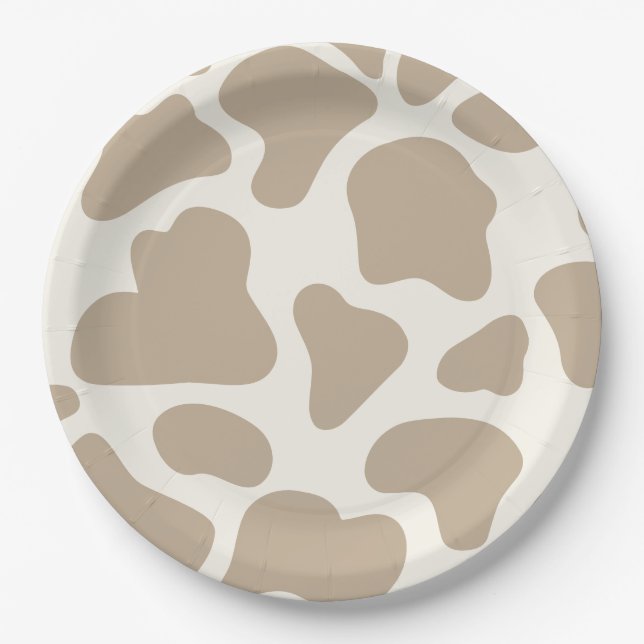Assiettes En Carton Tan and Cream Cow Print 1st Birthday (Devant)