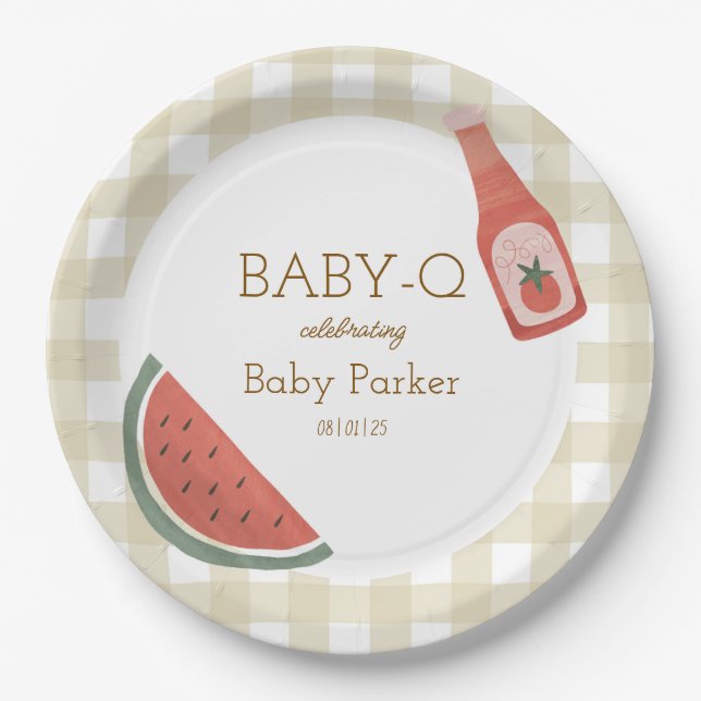 Assiettes En Carton Tan Gingham Baby-Q Circular Plate (Devant)