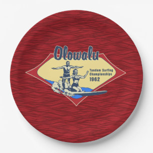 Assiettes En Carton Tandem Surfing Hawaiian Vintage Surf Design