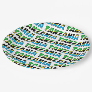 Assiettes En Carton Tanzanie Drapeau couleurs Typographie Coeurs Motif
