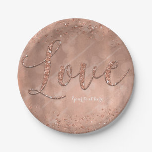 Assiettes En Carton Tapez Texte LOVE Faux Rose Gold Paillettes Glam Fê