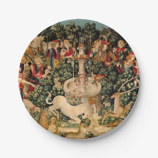 Assiettes En Carton Tapisseries Unicorne Trouvé Légende Mythique (Devant)