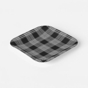 Assiettes En Carton Tartan à carreaux noir et blanc