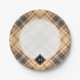 Assiettes En Carton Tartan beige et Brown