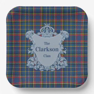 Assiettes En Carton Tartan Écossais Bleu Royal,Blason de Famille,rouge