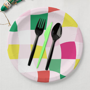 Assiettes En Carton Tartan moderne coloré Plaid Noël