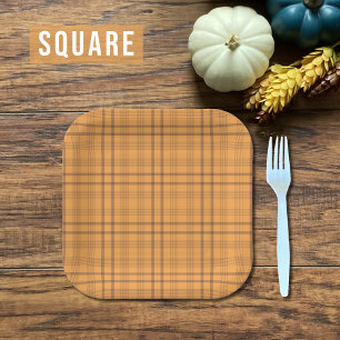 Assiettes En Carton Tartan noir Brown Motif d'automne Plaque de papier