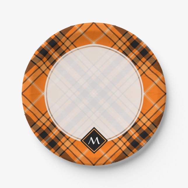 Assiettes En Carton Tartan orange d'Halloween (Devant)