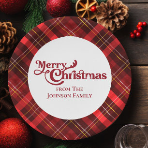 Assiettes En Carton Tartan rouge traditionnel Joyeux Noël fête