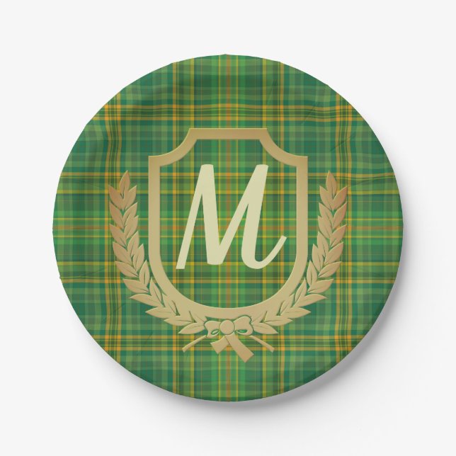 Assiettes En Carton Tartan vert riche (Plaid) personnalisé (Devant)