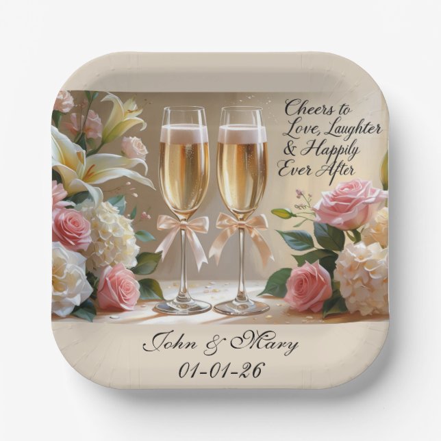 Assiettes En Carton Tasse en papier personnalisée pour mariage - Heure (Recto)
