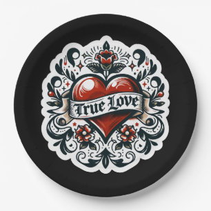 Assiettes En Carton Tatouage Autocollant Cœur Amour Véritable Fiançail
