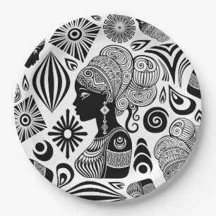 Assiettes En Carton Tatouage Tribal Portrait de Fille Africaine