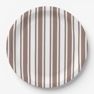 Assiettes En Carton Taupe brun et blanc bonbons rayures