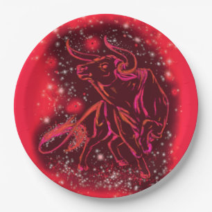 Assiettes En Carton Taureau En Plaques De Papier Nocturne Starry Rouge