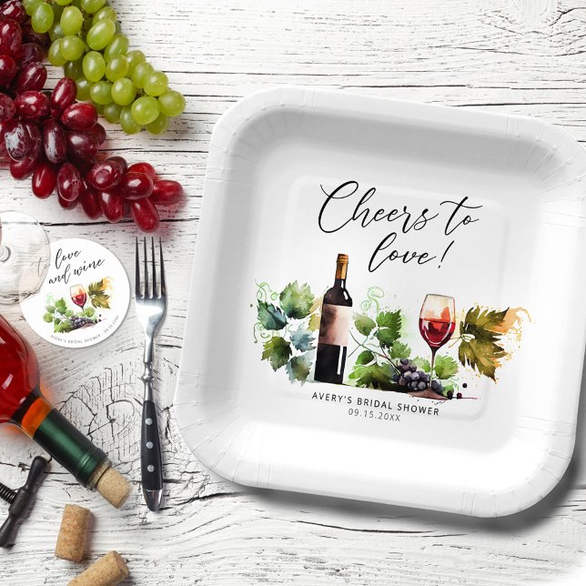 Assiettes En Carton Tchin Tchin à l'amour Vigne Aquarelle (Créateur téléchargé)