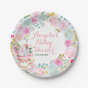 Assiettes En Carton Tea Party Baby shower Pastel Fleurs